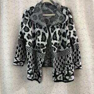 Joseph A Leopard Print Poncho Open Front Wrap Style Cardigan Sweater